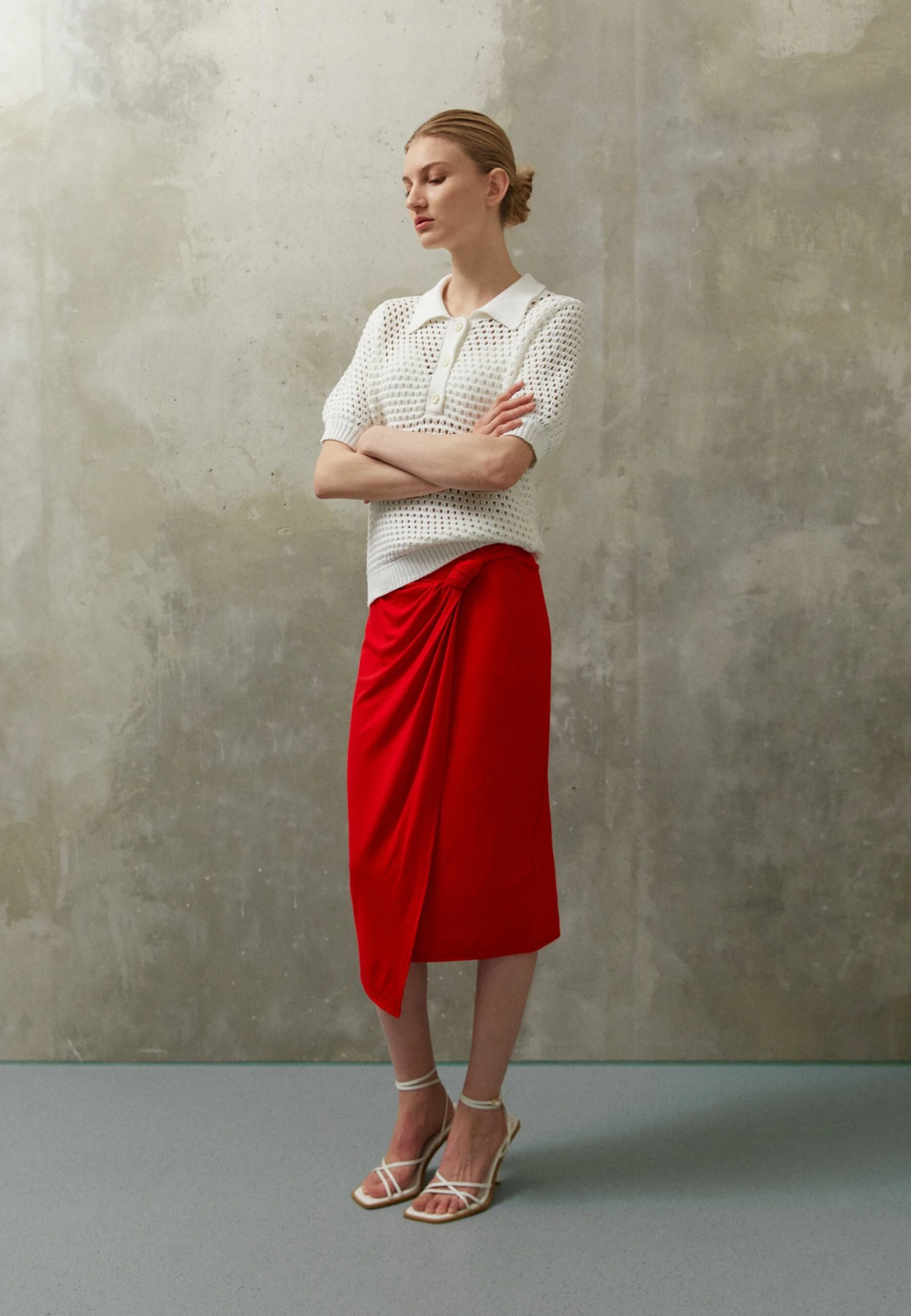 Anna Field Front Knot Midi Skirt - Pencil Skirt - Red 4 Anna Field Front Knot Midi Skirt - Pencil Skirt - Red - Image 2