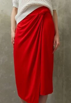 Anna Field Front Knot Midi Skirt - Pencil Skirt - Red