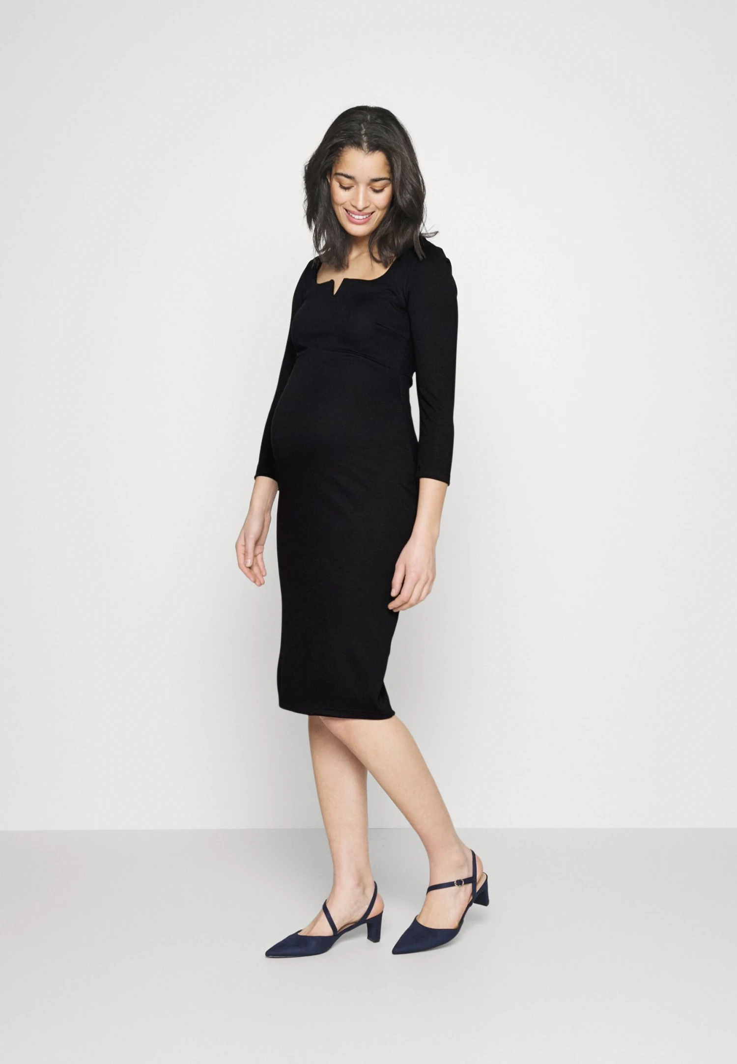 Notch Neckline Midi Dress - Jersey Dress 3 Notch Neckline Midi Dress - Jersey Dress