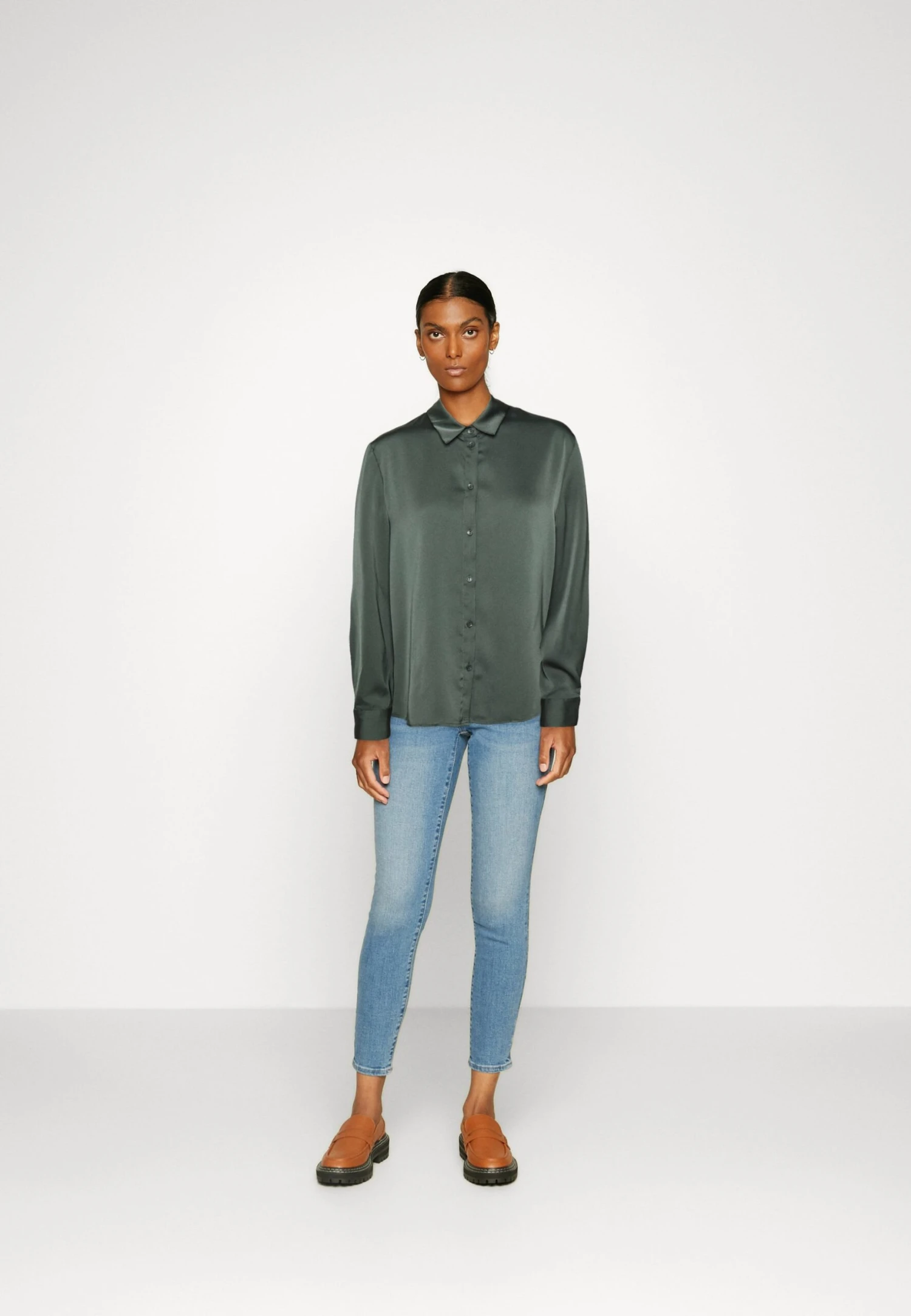 Anna Field Button-Down Blouse - Olive 4 Anna Field Button-Down Blouse - Olive - Image 2