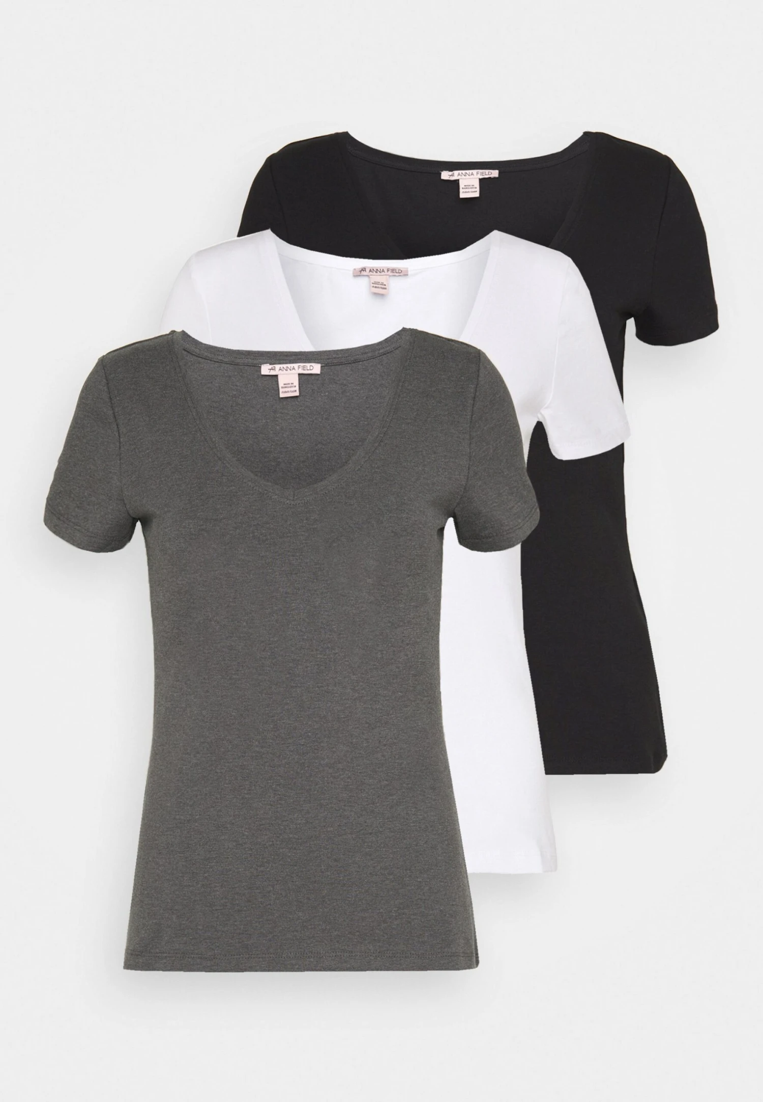 Anna Field 3 Pack - Basic T-Shirt - Black, White 3 Anna Field 3 Pack - Basic T-Shirt - Black, White